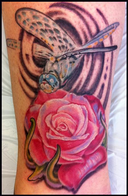 Tattoos - Dragonfly and rose tattoo - 60115
